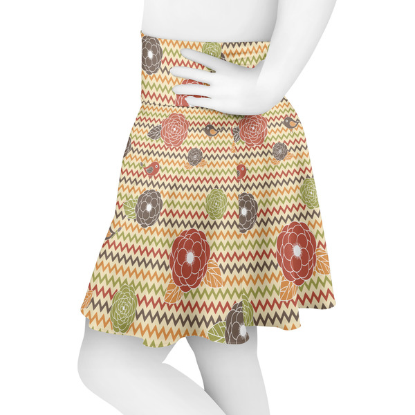 Chevron & Fall Flowers Skater Skirt - Side