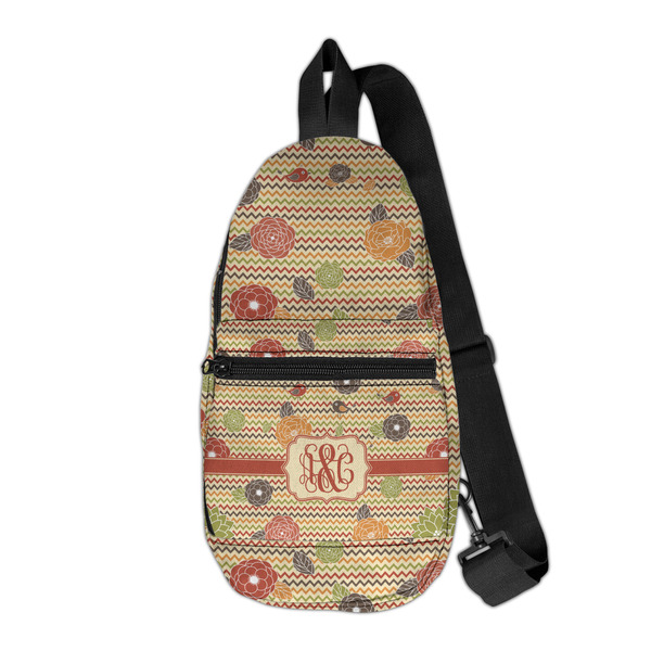 Custom Chevron & Fall Flowers Sling Bag (Personalized)