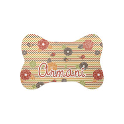 Chevron & Fall Flowers Bone Shaped Dog Food Mat (Small) (Personalized)