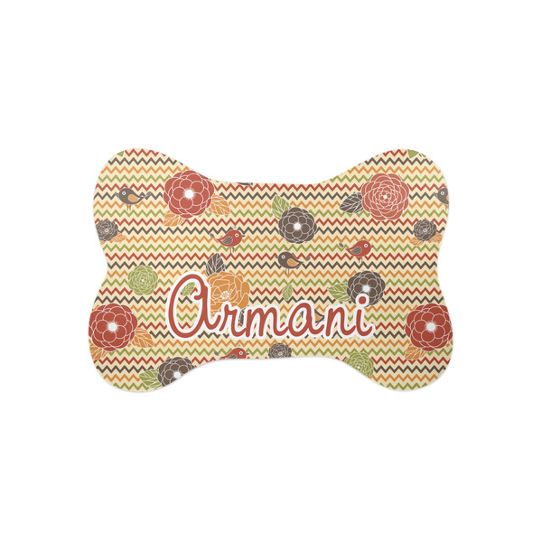 Custom Chevron & Fall Flowers Bone Shaped Dog Food Mat (Small) (Personalized)