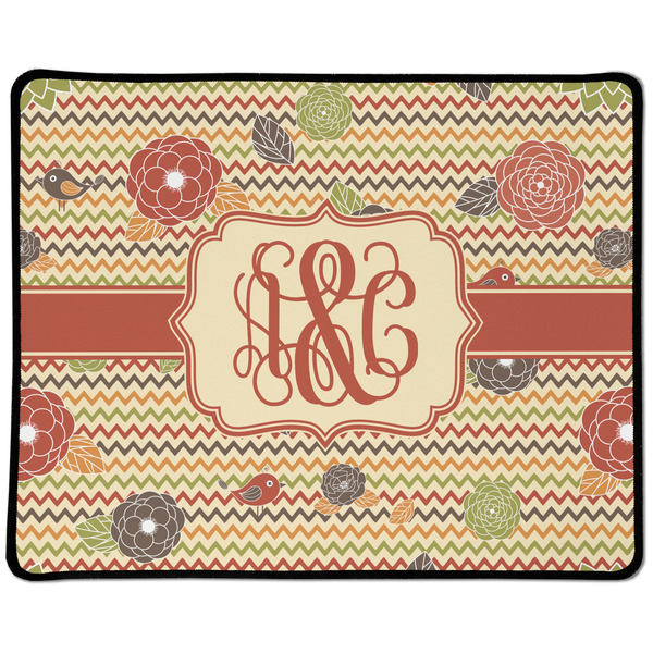 Custom Chevron & Fall Flowers Large Gaming Mouse Pad - 12.5" x 10" (Personalized)
