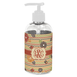 Chevron & Fall Flowers Plastic Soap / Lotion Dispenser (8 oz - Small - White) (Personalized)