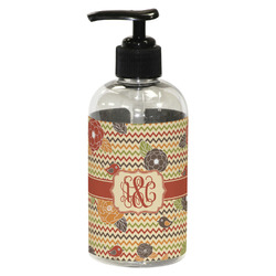 Chevron & Fall Flowers Plastic Soap / Lotion Dispenser (8 oz - Small - Black) (Personalized)