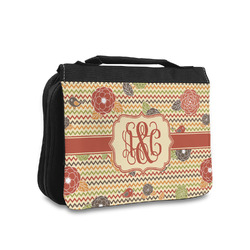 Chevron & Fall Flowers Toiletry Bag - Small (Personalized)