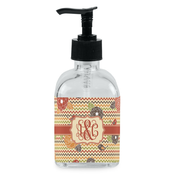 Custom Chevron & Fall Flowers Glass Soap & Lotion Bottle - Single Bottle (Personalized)