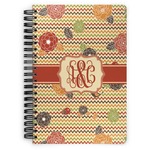 Chevron & Fall Flowers Spiral Notebook - 7x10 w/ Couple's Names