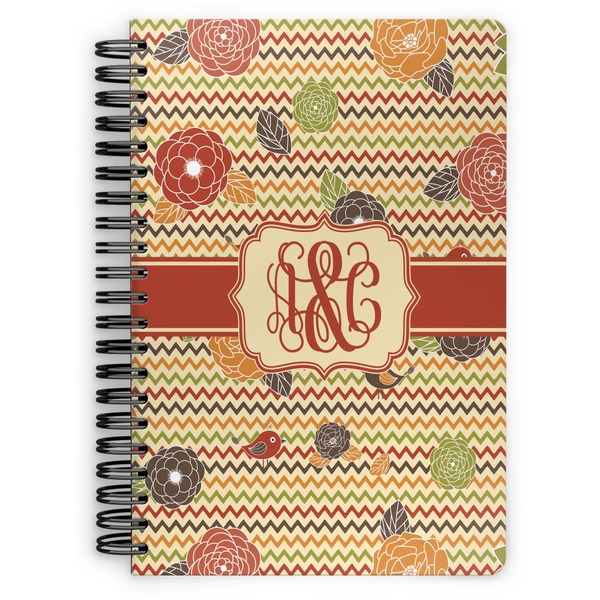 Custom Chevron & Fall Flowers Spiral Notebook (Personalized)