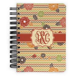 Chevron & Fall Flowers Spiral Notebook - 5x7 w/ Couple's Names