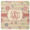 Chevron & Fall Flowers Square Rubber Backed Coaster (Personalized)