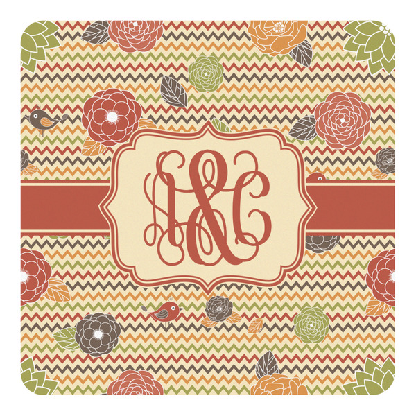 Custom Chevron & Fall Flowers Square Decal - Small (Personalized)