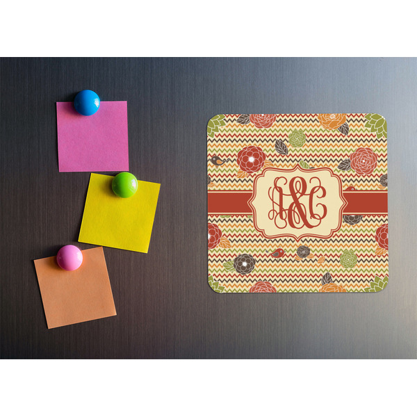 Chevron & Fall Flowers Square Fridge Magnet - LIFESTYLE