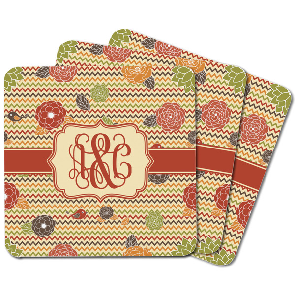 Chevron & Fall Flowers Square Fridge Magnet - MAIN