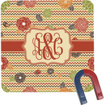 Chevron & Fall Flowers Square Fridge Magnet (Personalized)
