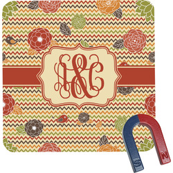 Chevron & Fall Flowers Square Fridge Magnet (Personalized)