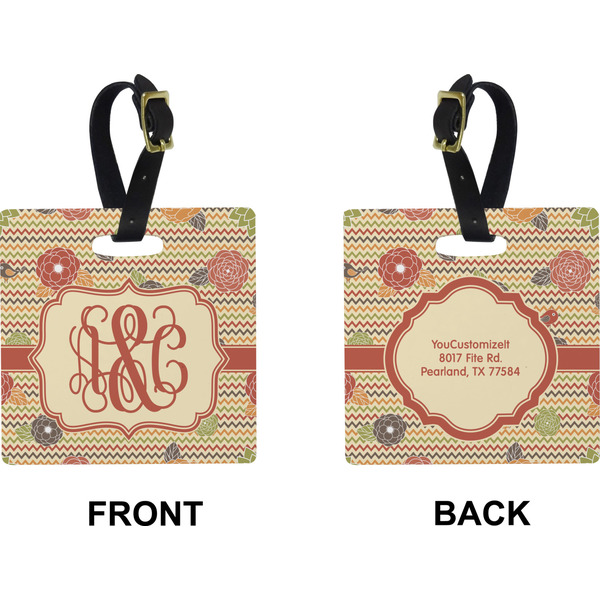Chevron & Fall Flowers Square Luggage Tag (Front + Back)