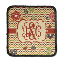 Chevron & Fall Flowers Iron On Square Patch w/ Couple's Names