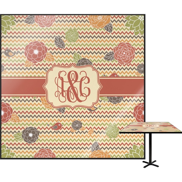 Custom Chevron & Fall Flowers Square Table Top - 30" (Personalized)