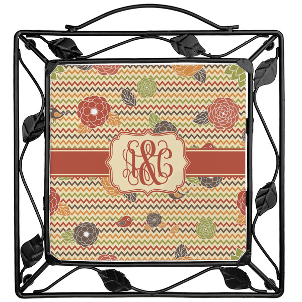 Custom Chevron & Fall Flowers Square Trivet (Personalized)