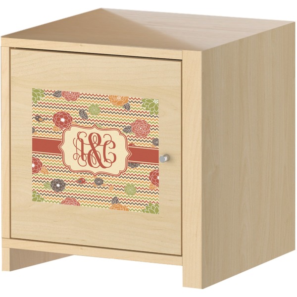 Chevron & Fall Flowers Square Wall Decal on Wooden Cabinet