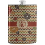 Chevron & Fall Flowers Stainless Steel Flask (Personalized)