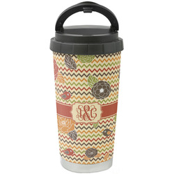 Chevron & Fall Flowers Stainless Steel Coffee Tumbler (Personalized)