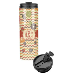 Chevron & Fall Flowers Stainless Steel Skinny Tumbler (Personalized)