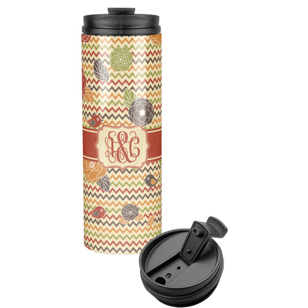 Custom Chevron & Fall Flowers Stainless Steel Skinny Tumbler (Personalized)