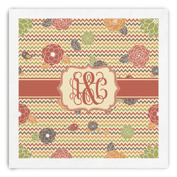 Chevron & Fall Flowers Paper Dinner Napkins (Personalized)
