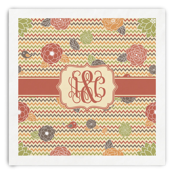 Custom Chevron & Fall Flowers Paper Dinner Napkins (Personalized)