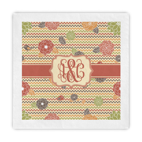Custom Chevron & Fall Flowers Decorative Paper Napkins (Personalized)