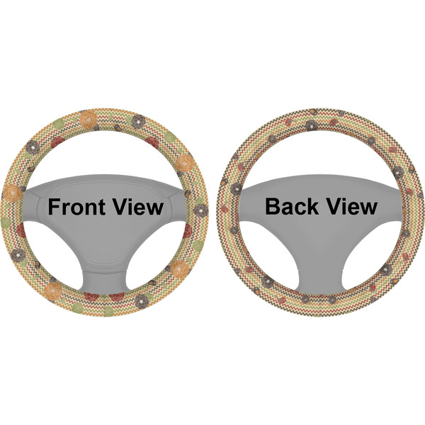Chevron & Fall Flowers Steering Wheel Cover- Front and Back