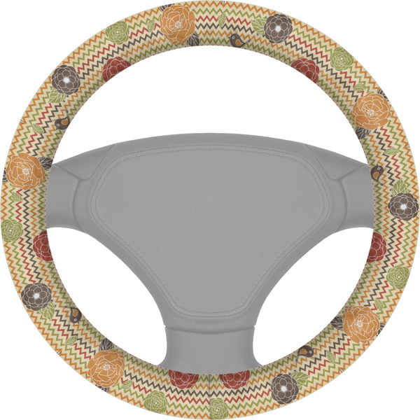 Custom Chevron & Fall Flowers Steering Wheel Cover