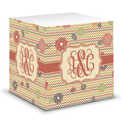 Chevron & Fall Flowers Sticky Note Cube (Personalized)