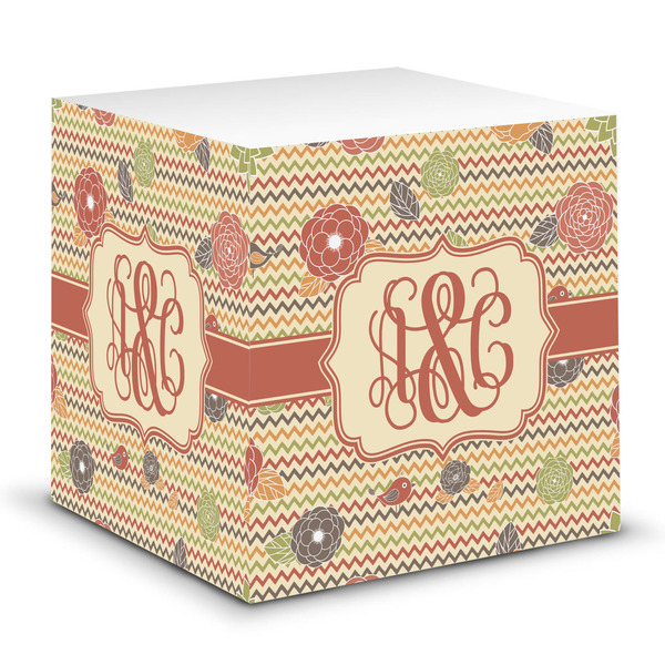 Custom Chevron & Fall Flowers Sticky Note Cube (Personalized)