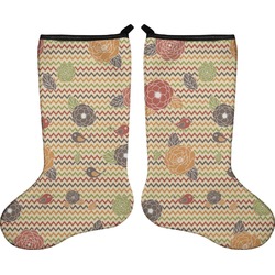 Chevron & Fall Flowers Holiday Stocking - Double-Sided - Neoprene
