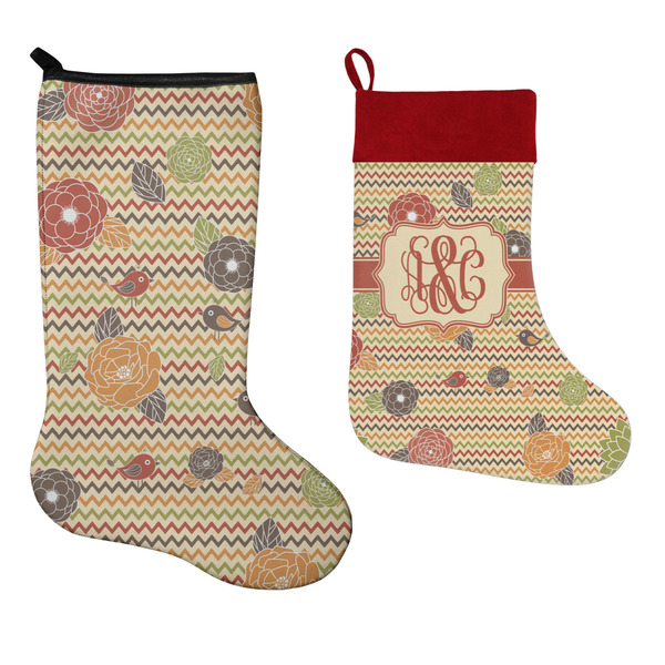 Chevron & Fall Flowers Stockings - Side by Side compare