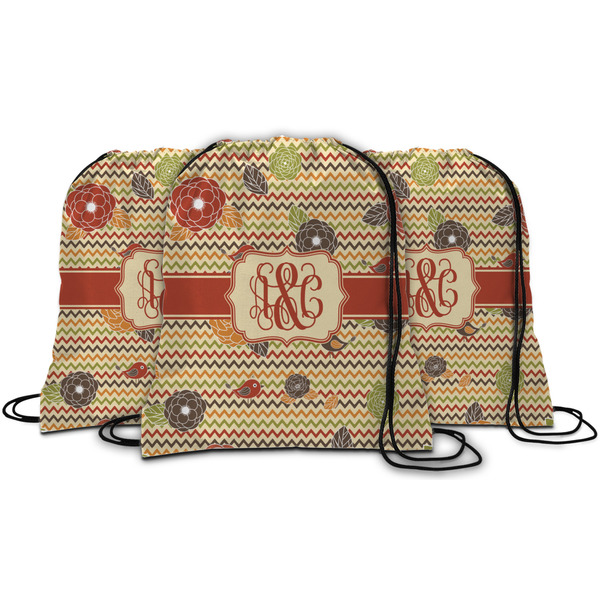 Chevron & Fall Flowers String Backpack - MAIN
