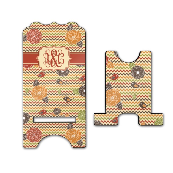 Chevron & Fall Flowers Stylized Phone Stand - Front & Back - Large