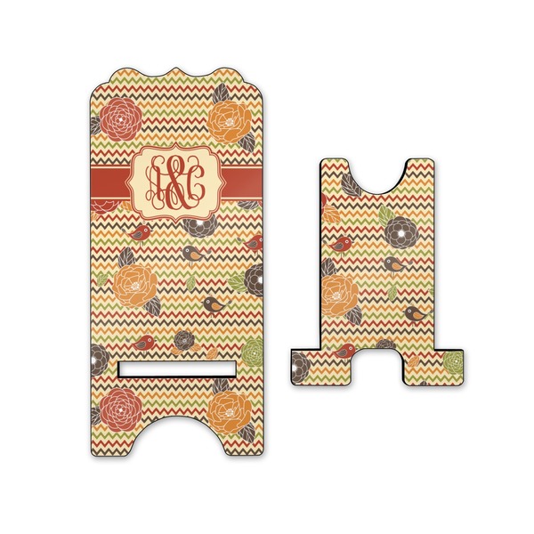 Chevron & Fall Flowers Stylized Phone Stand - Front & Back - Small