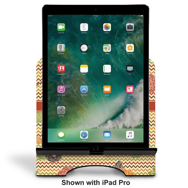 Chevron & Fall Flowers Stylized Tablet Stand - Front with ipad