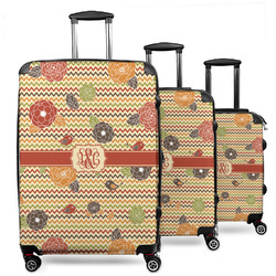 Chevron & Fall Flowers 3 Piece Luggage Set - 20" Carry On, 24" Medium Checked, 28" Large Checked (Personalized)