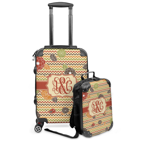 Custom Chevron & Fall Flowers Kids 2-Piece Luggage Set - Suitcase & Backpack (Personalized)