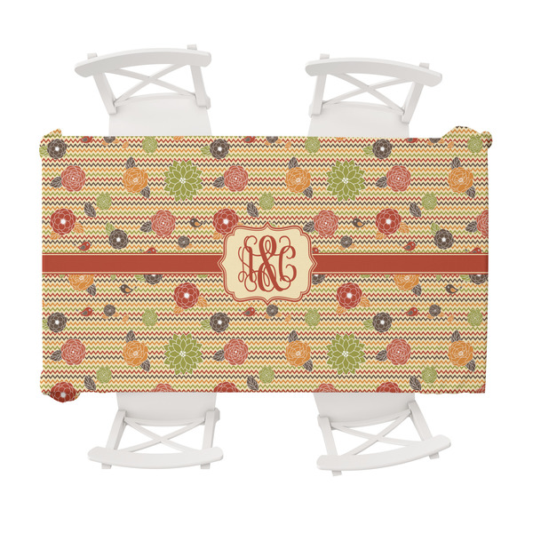 Custom Chevron & Fall Flowers Tablecloth - 58"x102" (Personalized)