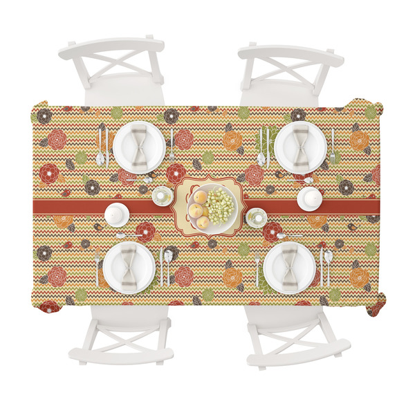 Chevron & Fall Flowers Tablecloths (58"x102") - TOP VIEW