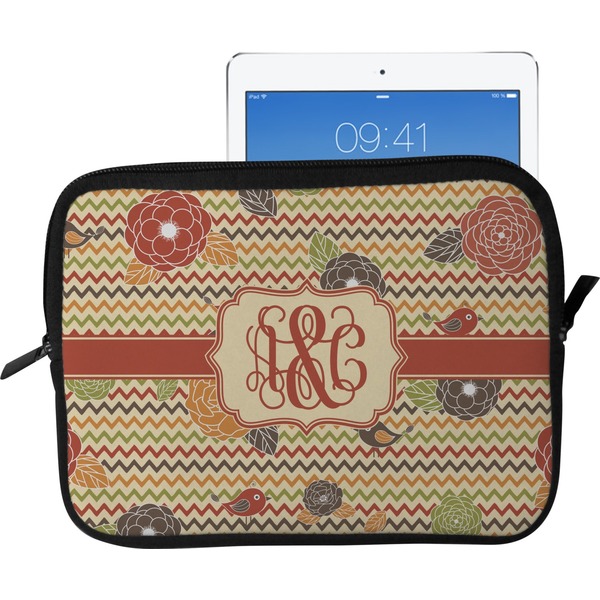 Chevron & Fall Flowers Tablet Sleeve (Medium)