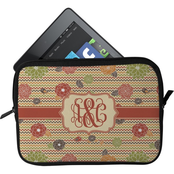 Custom Chevron & Fall Flowers Tablet Case / Sleeve (Personalized)