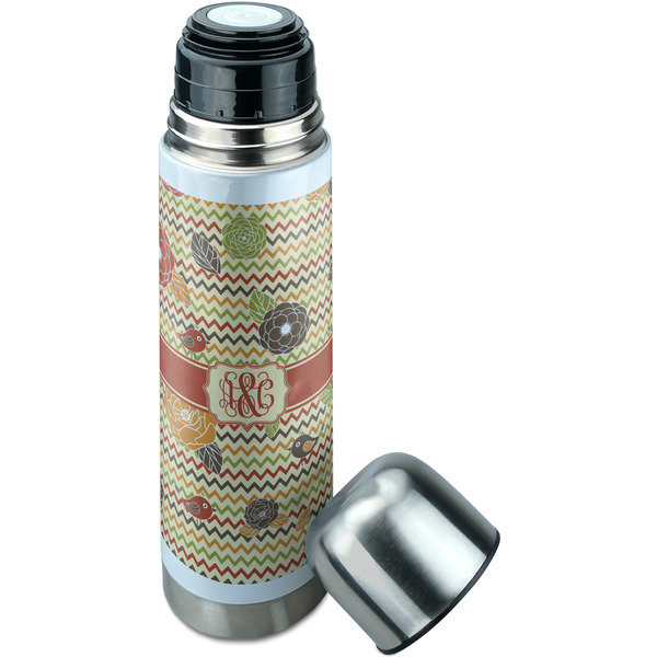 Chevron & Fall Flowers Thermos - Lid Off