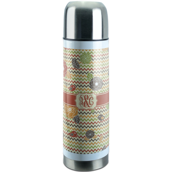 Custom Chevron & Fall Flowers Stainless Steel Thermos (Personalized)
