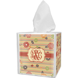Chevron & Fall Flowers Tissue Box Cover (Personalized)