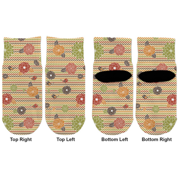 Chevron & Fall Flowers Toddler Ankle Socks - Double Pair - Front and Back - Apvl